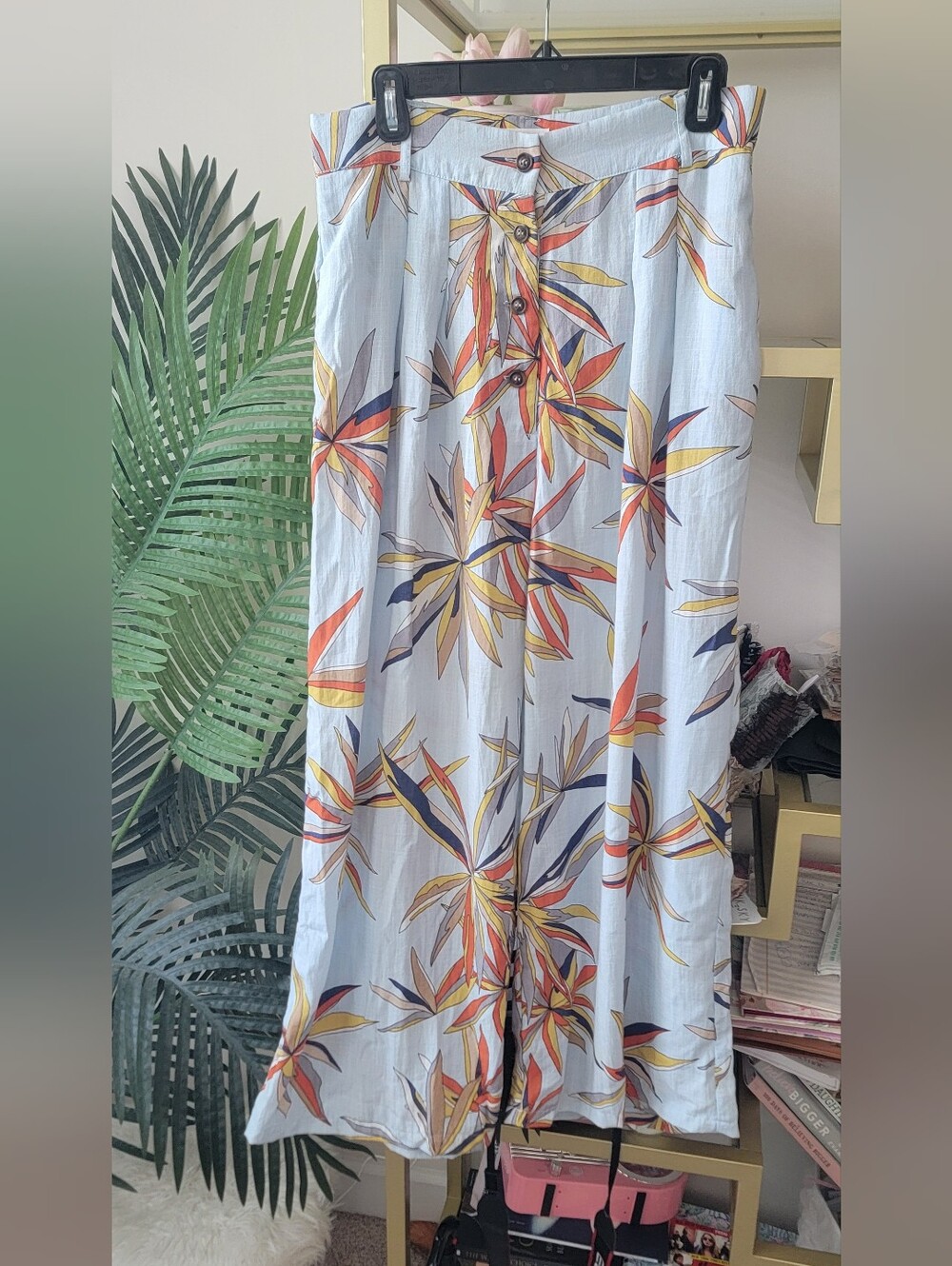Boutique Blue Tropical Print Wide Leg Pants - Women's Size Large